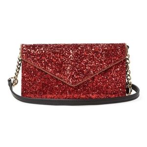 REBECCA MINKOFF Cherry Red Glitter Cleo wallet bag